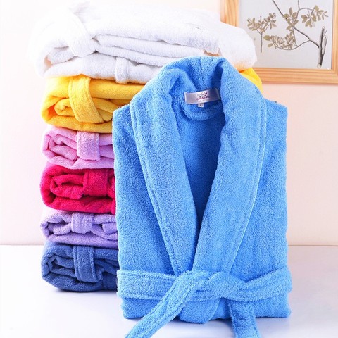 Men Women 100% Cotton Terry Bathrobe Lovers Solid Towel Sleepwear Long Bath Robe Kimono Femme Dressing Gown Bridesmaid Robes ► Photo 1/6