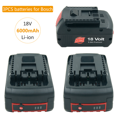 3pcs 18V 6000mAh Li-ion Rechargeable Battery for Bosch 18V BAT609 BAT618 BAT622 GSR 18 V-LI GDR 18 V-LI Cordless Drill ► Photo 1/6