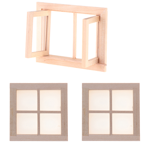 Cute Wooden 2 Pane Frame and Glass Plate Doll House DIY Double Window 1/12 Dollhouse Miniature Accessories ► Photo 1/6