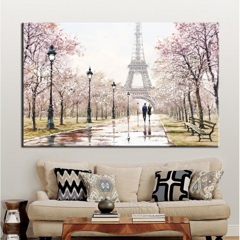 City Lovers Walking on The Street Paris Eiffel Tower Landscape HD Print Abstract Canvas Painting Wall Art Living Room Home Decor ► Photo 1/6