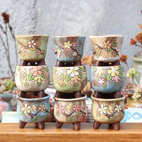 Horticultural Hand-painted Fleshy Plant Pot Rough Pottery Korean-style Simple Small Old Pile Air Permeable Thumb Pot Ceramics ► Photo 1/6