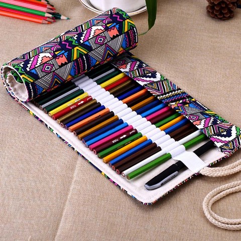 2022 Pencil Bag Pen Case New 36/48/72 /12 Holes Canvas Wrap Roll Up Holder Storage Pouch Writing Supplies JR Deals ► Photo 1/5