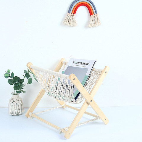 Nordic Woven Storage Rack Folding Magazine Flowerpot Plant Floor Shelf Holder Photo Props Decor ► Photo 1/6