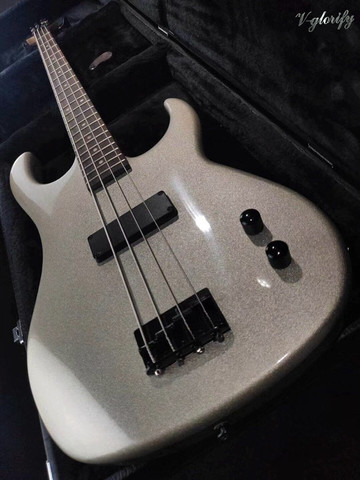 4 string metallic silver and metallic blue electric bass guitar 43 inch solid mahogany wood body high gloss bass guitar ► Photo 1/6