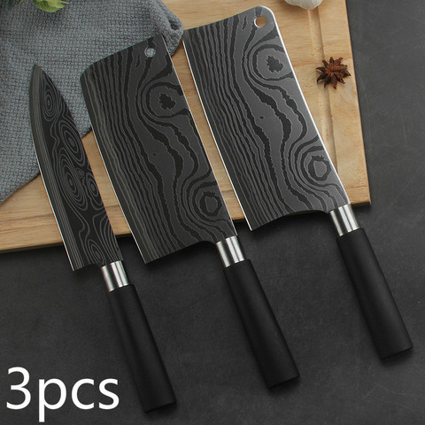 Professional Chef Knife Set Damascus Laser Pattern Meat Chopping Slicing Vegetable Cutter Cleaver Kitchen Knives Stainless Steel ► Photo 1/6