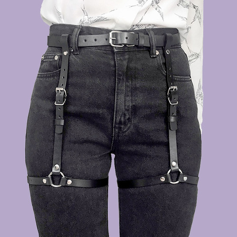 Punk Black Leather Sword Belt Waist Garter Handmade Body Bondage Sexy Leg Suspenders Harness Stockings Belts For Women ► Photo 1/6