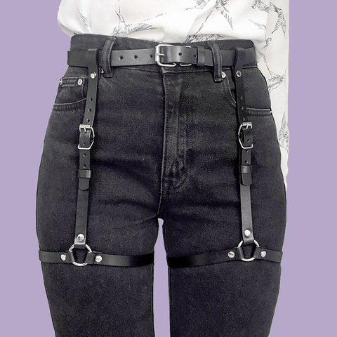 Leather Body Harness Waist Belt Single Leg Garter Punk Suspender