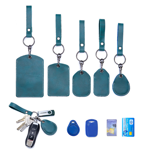 Cow Leather Keychain Key Ring Doorlock Access Control Tags Keyfob Tokey Tag ID Card Case Keychain Access Card Bag Key Tag Ring ► Photo 1/6
