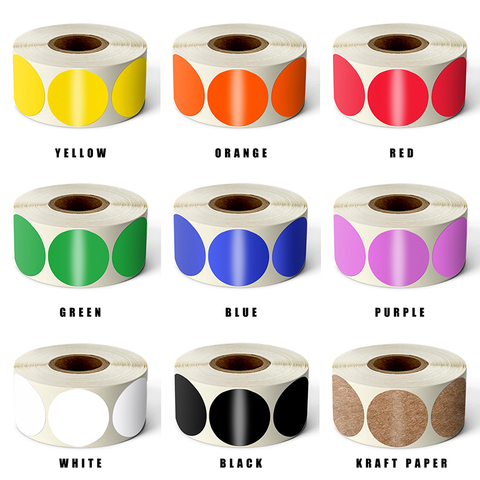 500Pcs/Roll Chroma Label Color Code Dot Labels Stickers 1 Inch Red Green White Yellow Blue Pink Black Purple Stationery Stickers ► Photo 1/6