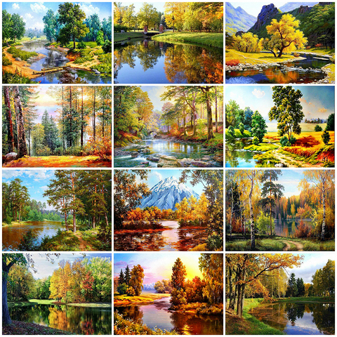 Evershine Diamond Embroidery Tree 5D DIY Full Square Round Diamond Painting Landscape Autumn Cross Stitch Kit Home Decor ► Photo 1/6