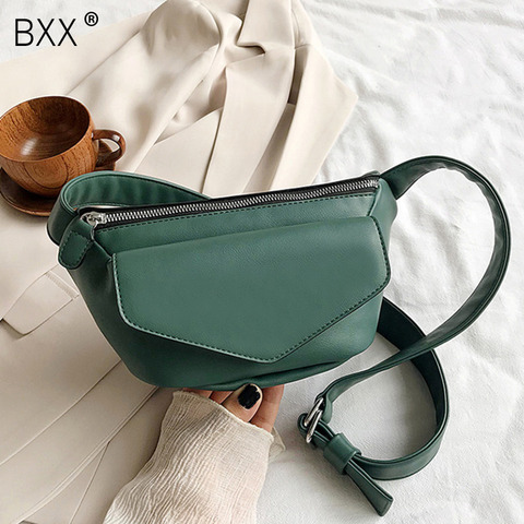 [BXX] PU Leather Crossbody Bags For Women 2022 Autumn Solid Color Female Travel Cross Body Bags Fashion Waist Chest Bag HO134 ► Photo 1/6
