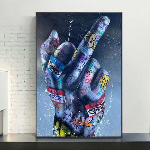 Middle Finger Gesture Street Art Posters and Prints Graffiti Art Paintings on the Wall Art Canvas Pictures Home Wall Decoration ► Photo 1/6