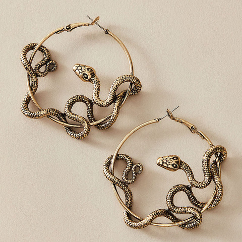 Vintage Twine Spiritual Snake Hoop Earrings for Women Men Cool Rock Punk Animal Black Snake Retro Gold Statement Loop Earring ► Photo 1/6