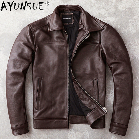 AYUNSUE 2022 New Top Men Clothing Men's Genuine Cowhide Leather Jacket 5XL Short Casual Autumn Coat Mens Ropa De Hombre LXR372 ► Photo 1/6