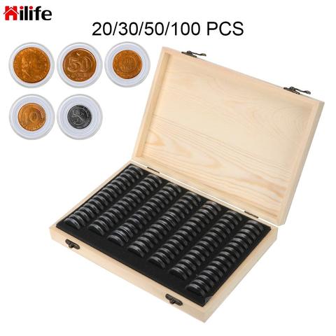20/30/50/100/120 PCS Coin Collection Case With Adjustment Pad Coins Storage Box Adjustable Antioxidative Wooden Commemorative ► Photo 1/6