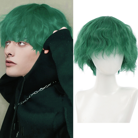 AILIADE Fashion Short wigs Men Boys Dark Green Synthetic Wig for Daily Heat Resistant Party Anime Cosplay Costume Wig ► Photo 1/6