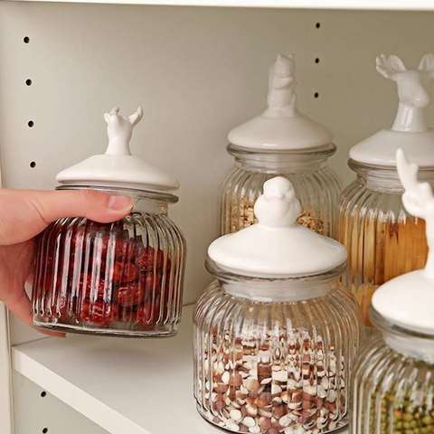 Household Ceramic Lid Glass Storage Jar Nordic Sealed Cookie Jar