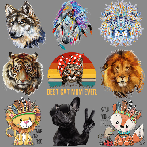 Cartoon Animals Patches For Clothing Diy Fashion Appliqued Tops Vinyl Heat Transfer Patches Lion Horse Dog Transfers ► Photo 1/6