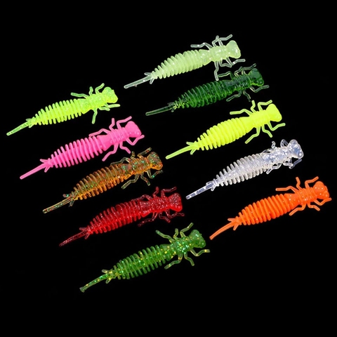 WALK FISH 10PCS/Lot Larva Soft Lures 35mm 50mm Artificial Lures Fishing Worm Silicone Bass Pike Minnow Swimbait Jigging Baits ► Photo 1/6