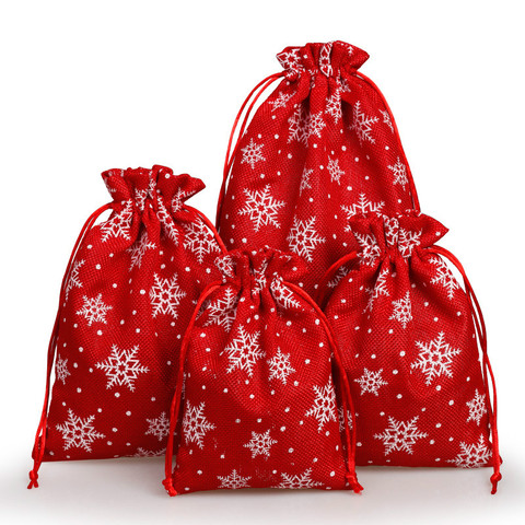 Christmas Snowflake Linen Jute Drawstring Gift Bag Sacks Wedding Birthday Party Favors Drawstring Gift Bags Baby Shower Supplies ► Photo 1/6