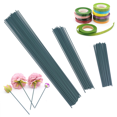 20pcs 15/25/40cm Artificial Flower Stem Iron Wire Stem DIY Paper Flower Stub Accessory Green Floral Tape Rose Stems Craft Decor ► Photo 1/6