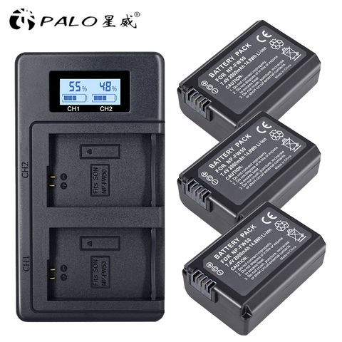 PALO 2000mAh NP-FW50 NP FW50 NPFW50 Battery Akku + LCD Dual Charger for Sony Alpha a6500 a6300 a7 7R a7R a7R II a7II NEX-3 NEX-5 ► Photo 1/6