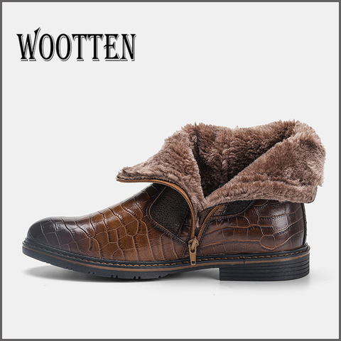 WOOTTEN Brand Men's Boots Size 40-45 Leather Men Winter Boots  Handmade Warm Boots for Men #KD5207C3 ► Photo 1/6