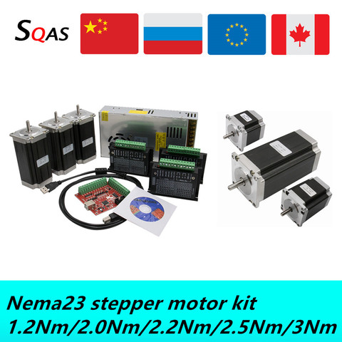 Nema23 stepper motor KIT 3 pcs 1.2Nm/2.0Nm/2.5Nm/3Nm DC motor +3 PCS TB6600/DM542 motor driver+ power supply+MACH3 board for CNC ► Photo 1/6