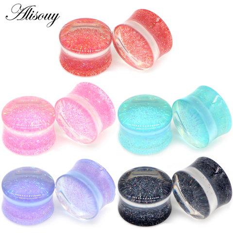 Alisouy 2pcs Unisex Multicolor Transparent Acrylic Ear Expanders Gauges Plugs Tunnels Flesh Flare Saddle Piercings Body Jewelry ► Photo 1/6