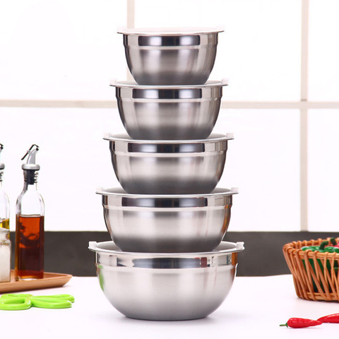 Stainless Steel Salad Mixing Bowls Non-Slip Egg Beater With Lid Fruits Food Container Kitchen Cooking Tools Thick Dough Basin ► Photo 1/6