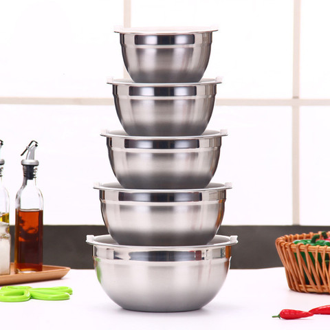 Stainless Steel Salad Mixing Bowls Non-Slip Egg Beater With Lid Fruits Food Container Kitchen Cooking Tools Thick Dough Basin ► Photo 1/6