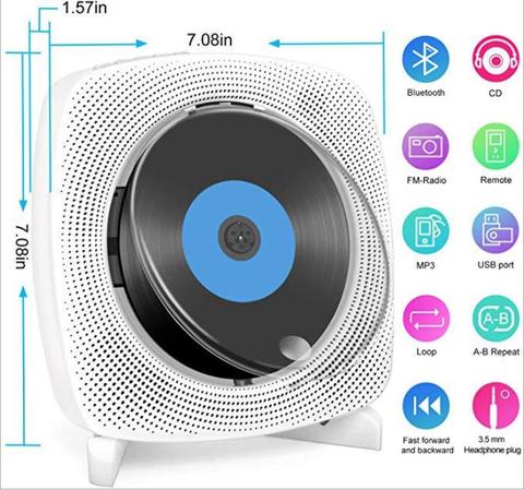 Portable CD Player Wall Mountable Bluetooth Home  FM Radio Built In HiFi Speakers with Remote Control supports MP3 WMA VCD DVD ► Photo 1/6