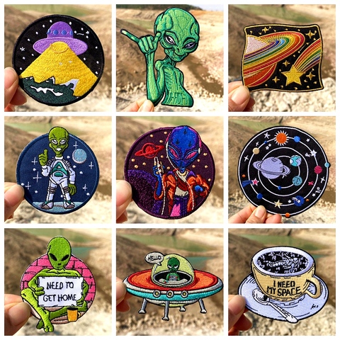 Prajna Alien Patch UFO Patches For Clothing Iron On Hippie Cartoon Embroidered Patches For Clothes Space Outdoor Badge Applique ► Photo 1/6