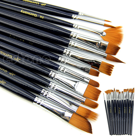 12pc Watercolors Brush Acrylic Oil Art Craft Aquarelle Paint Wooden Handle Pen Nail Artist Short Miniature Detail Painting Brush ► Photo 1/6