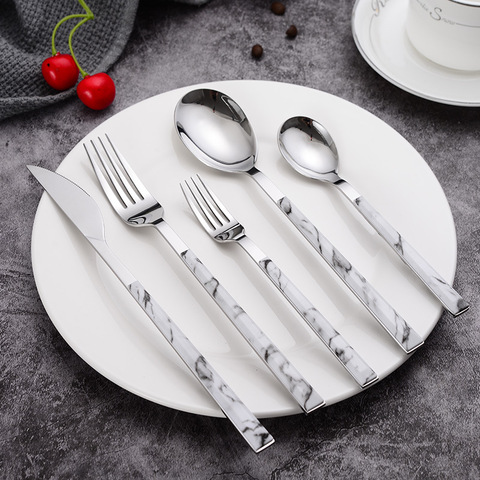 1Pc Stainless Steel Dinnerware Upscale Marble Handle Silver Western Tableware Knife Dessert Fork Spoon Flatware Kitchen Utensils ► Photo 1/6