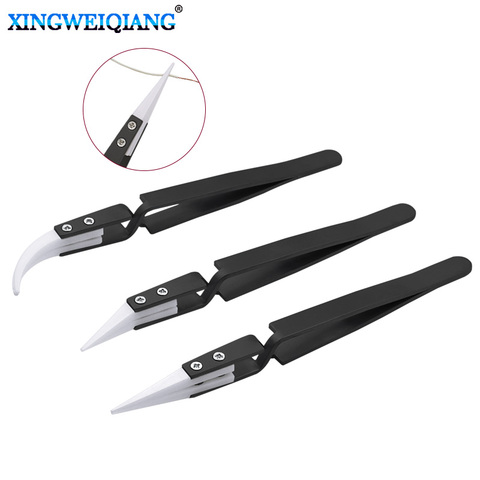 Anti-Static Reverse Ceramic Tweezers Stainless Steel Electronic Cigarette Heat Resistant Conductive Curved Straight Tweezers ► Photo 1/6