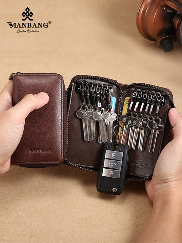 ManBang Vintage Genuine Leather Key Wallet Women Keychain Covers Zipper Key Case Bag Men Key Holder Housekeeper Keys Organizer ► Photo 1/5