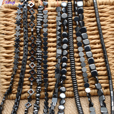 Wholesale Natural Stone Cylinder Star Love Heart Square Black Hematite beads Flat Round Loose beads For Women Men Jewelry DIY ► Photo 1/6