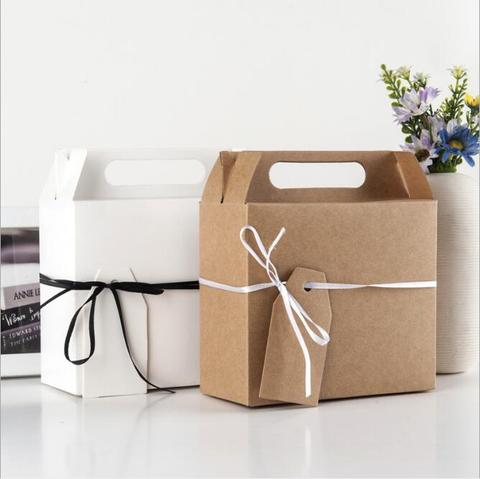 12pcs Blank Gable Brown White Color Treat Gift Paper Cardboard Boxes for Wedding Party Favor Box Baby Shower Candy Box Packaging ► Photo 1/6