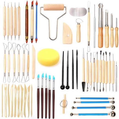 61PCS Ceramic Clay Tools Set Polymer Clay Tools Pottery Tools Set Wooden Pottery Sculpting Clay Cleaning Tool Set tool sculpture ► Photo 1/6