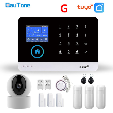 GauTone PG103 Tuya GSM Alarm System Wireless Home Security with WiFi IP Camera Smoke Detector RFID card Arm Disarm ► Photo 1/6