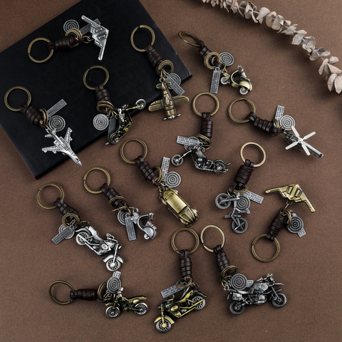 Bombing Plane Motorcycle Transportation Models Pendant Suspension Car Key Ring Leather Keychain Men's Fashion Keys Accessories ► Photo 1/6