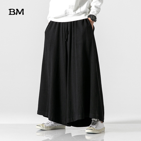 Chinese Style Loose Wide Leg Pants Linen Casual Trousers Black Plus Size Skirt Pants Fashion Baggy Flared Pants Men 5XL Clothing ► Photo 1/5