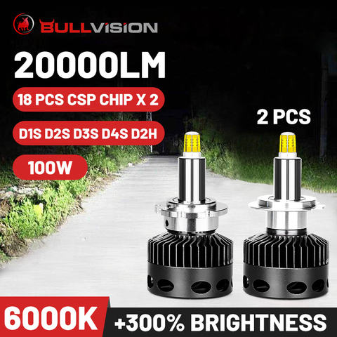 Bullvision 20000LM D2S D1S Xenon Lamp D4S H7 H1 Led 360 Headlight D3S 6000K Light Bulb On Car 9005 9006 Ice For Auto HB3 HB4 12V ► Photo 1/6