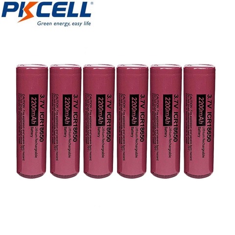 6Pcs PKCELL ICR 18650 ICR18650 3.7v Rechargeable Li-ion Battery 2200mAh Flat Top NO Pcm For Flashlight ► Photo 1/4