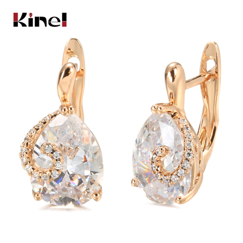 Kinel New Stud Earrings For Women 585 Rose Gold Water Drop Natural Zircon Bride Wedding Earrings Fashion Party Jewelry ► Photo 1/6