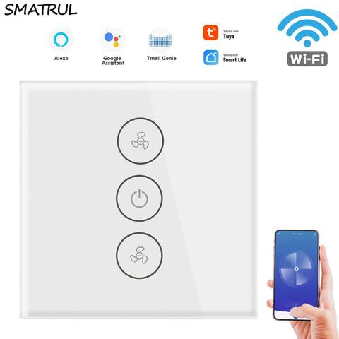SMATRUL Tuya Touch Wifi Ceiling Fan Switch EU Smart Life Remote Timer Speed Wall glass APP Control Work with Alexa Google Home ► Photo 1/6