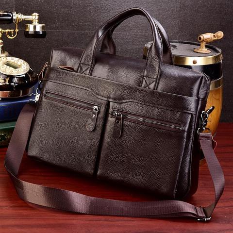 Business Laptop Bag Men Genuine Leather Handbags Male Leather Travel Briefcases Men High Quality Cowhide Leather Messenger Bags ► Photo 1/6
