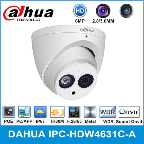 Dahua IPC-HDW4631C-A 6MP HD POE Network Mini Dome IP Camera Metal Case Built-in MIC CCTV 30M Onvif IR Update from IPC-HDW4433C-A ► Photo 1/6