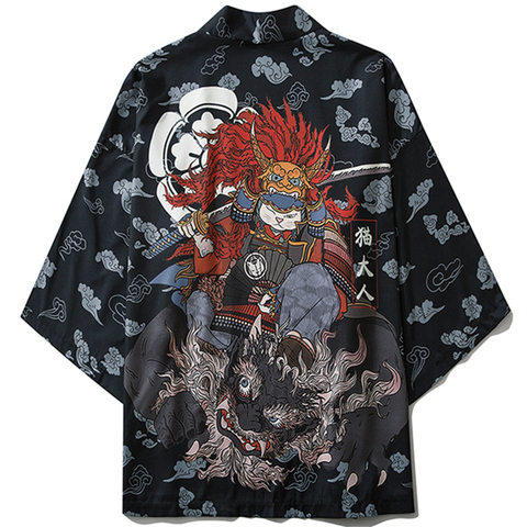 Traditional Japanese Samurai Cat Kimonos Cardigan Robe Men 2022 Summer Women Yukata Haori Casual Cosplay Anime Clothing ► Photo 1/6